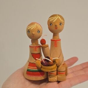 Vintage Russian Wooden Folk Art Dolls "Cherry" Original Label Made In USSR 1979